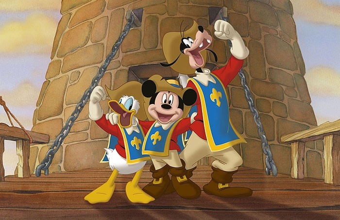 Tři mušketýři: Mickey, Donald a Goofy
